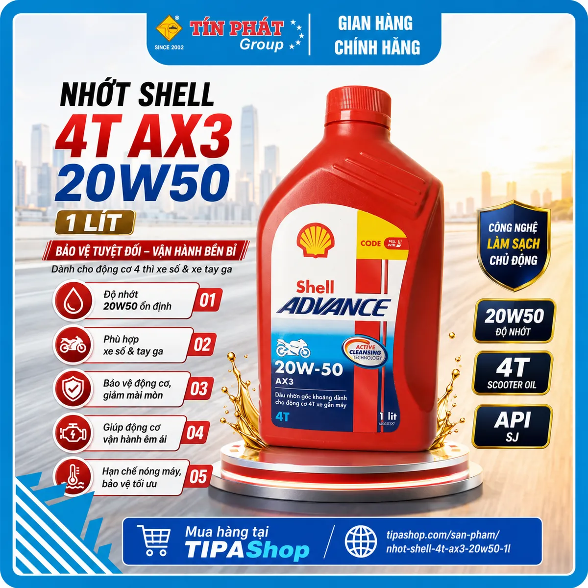 Nhớt Shell 4T AX3 20W50 (1L) 
